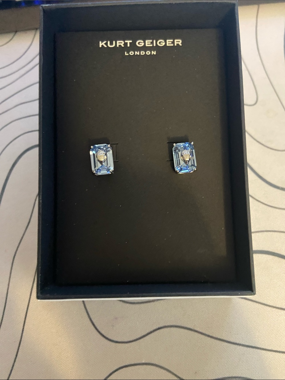 Kurt Geiger Light Blue Emerald-Cut Crystal Stud Earrings